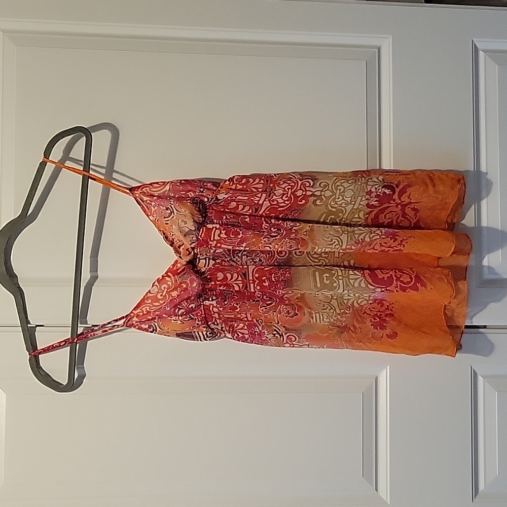 NWOT Forever 21 sheer babydoll top in orange multicolored print size S